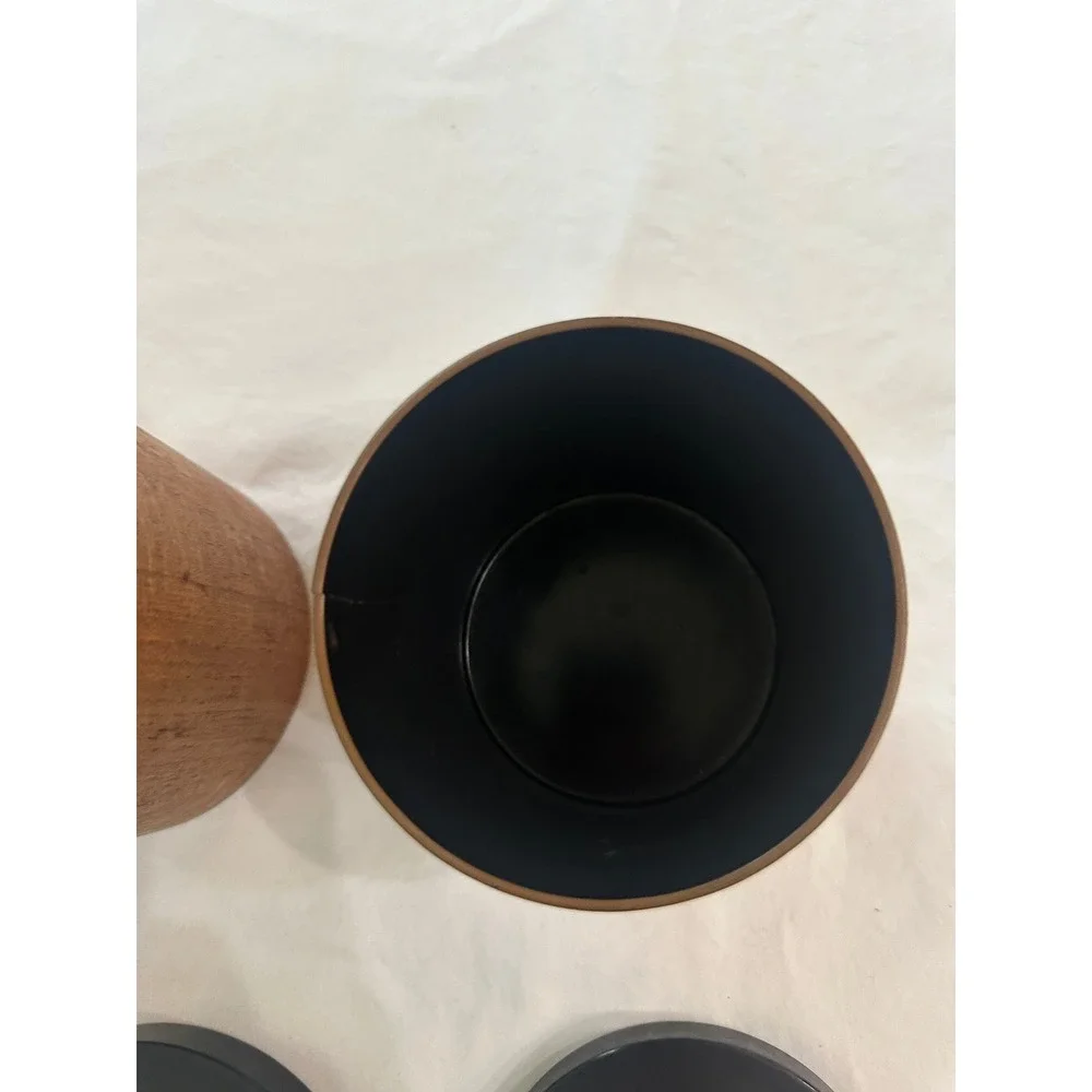 Vintage MCM Wood Grain Canister Set 3 Piece Black Lids Kitchen Storage